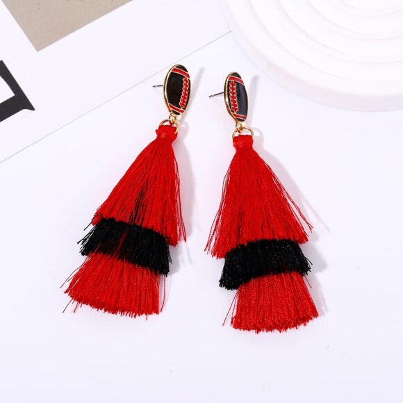 Game Day Earrings Football Tassel Drop Jewelry Sport Fan Team Colors - Picture 7 of 7